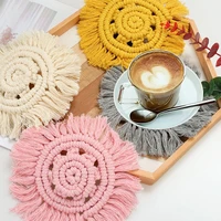 1pc tassels coasters cotton braided round placemats hand woven heat resistant diy anti slip washable placemat for home kitchen