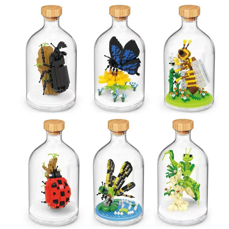 Насекомые в бутылке, микро строительные блоки, животные, мини-Метчик, стрекоза, Бабочка, пчела, детские строительные блоки для взрослых и детей