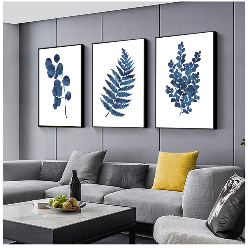 Blue Eucalyptus Foliage Painting Home Wall Decor Ink Fern Prints Watercolor Indigo Leaf Botanical Art Canvas s