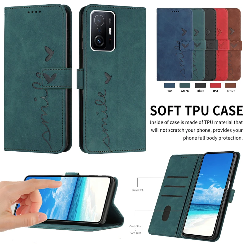 Wallet Card Slot Phone Case Skin Feel Love For XiaoMi 11i 11X 11 Lite 11T POCO X3 NFC M3 M4 X4 Pro Cheap Flip Stand Cover Hoesje