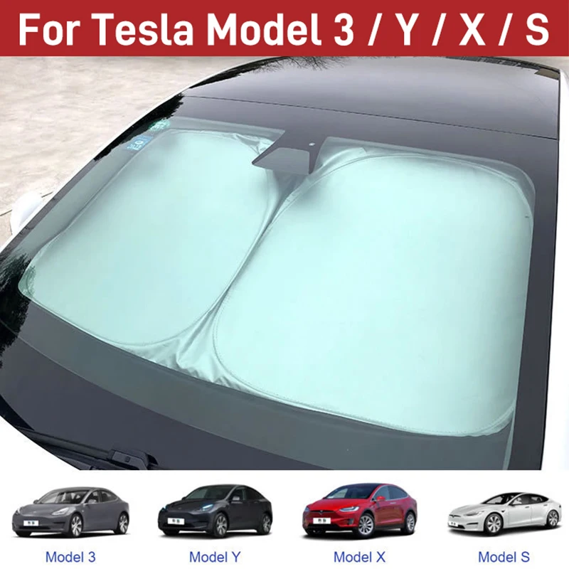 Фото Солнцезащитный козырек для переднего окна и стеклянной крыши Tesla Model Y 3 Highland Juniper 2021-2025, защита от УФ-излучения №2