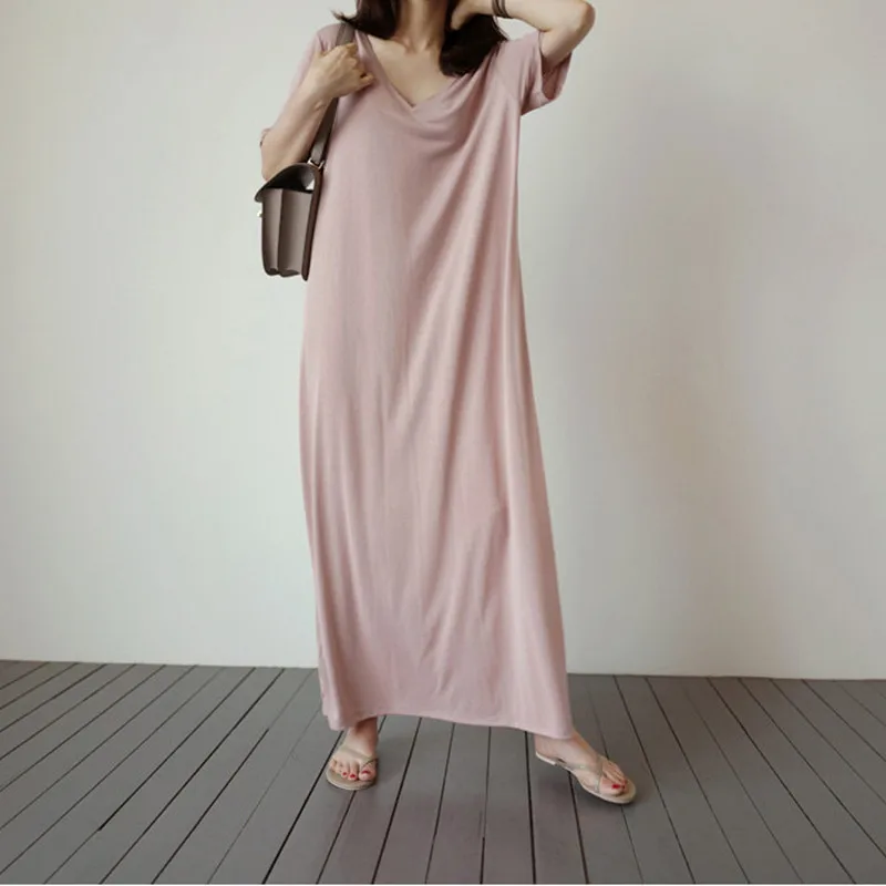 Johnature летние повседневные свободные однотонные длинные женские платья 2024 новое