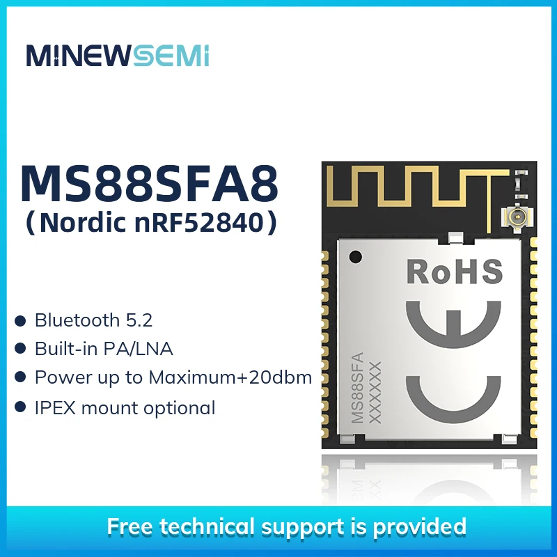 

MinewSemi PA module Bluetooth Low Energy nRF52840 MS88SFA8 Low-power Long Range Bluetooth 5.2 BLE Module with IPEX Antenna