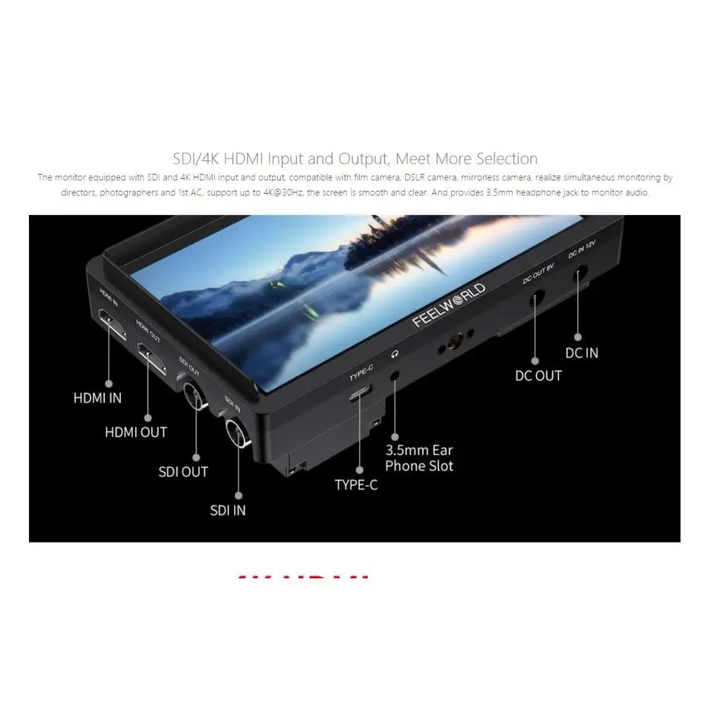 Фото FEELWORLD FW568S 6 дюймов 3G-SDI 4K HDMI-монитор LUT F970 Внешнее питание от постоянного тока 8 В 1920x1080 450 нит IPS 3D №2