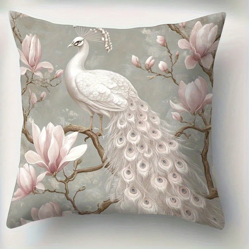 

Домашний декор, белые павлины и цветы магнолии, наволочка с узором, подходит для дивана, спальни, автомобиля, наволочка