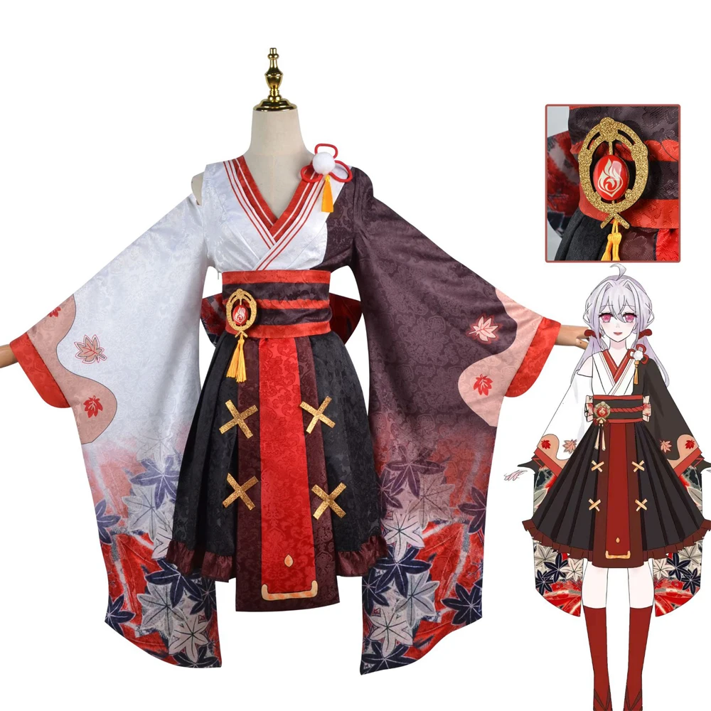 

Game Genshin Impact Kaedehara Kazuha Cosplay Costume Genshin Kazuha Female Cosplay Lolita Girl Kimono Dress Cosplay Full Set