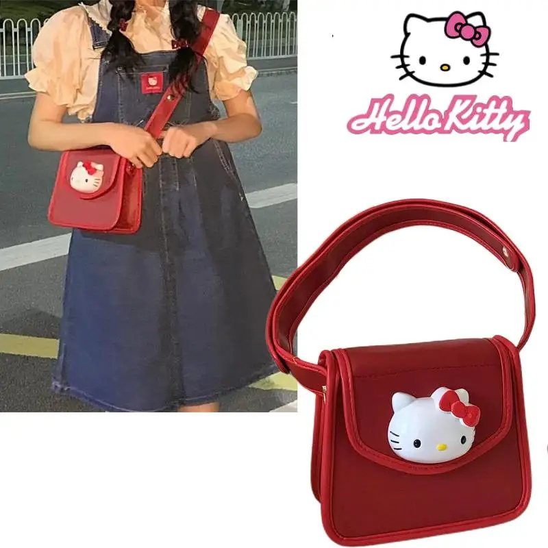 Сумка Hello Kitty красная мультяшная милая сумка Y2K популярная женская сумка-седло Kt Cat