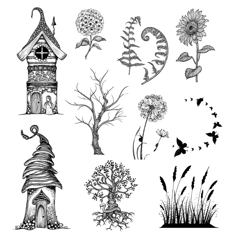 Tree Flower House Clear Stamps Vintage Silicone Stamp for Scrapbooking DIY Card Making Rubber Stamp Decoration 2023 New Arrivals