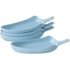 

9 Ceramic Triangle Dinner Plates Set of 4 Lasagna Pan Dishes Blue