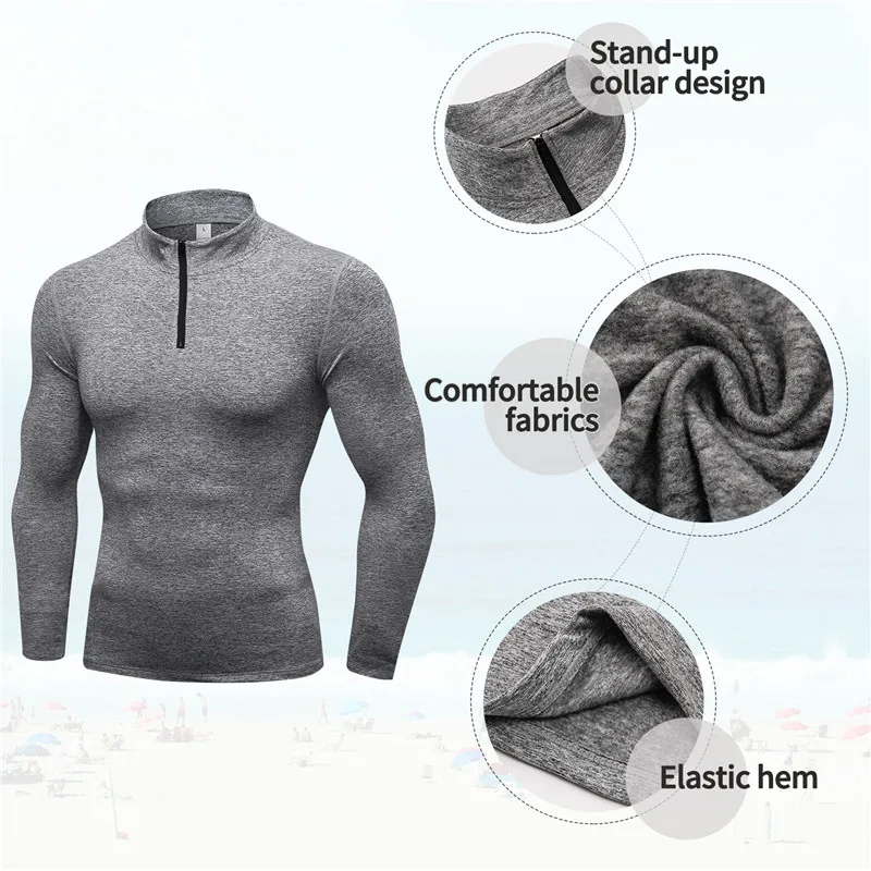 Winter Long Sleeve Zipper Sport Shirt  Men's Running  Sportswear T-shirts Rashgard  Fitness Tights Quickly Dry