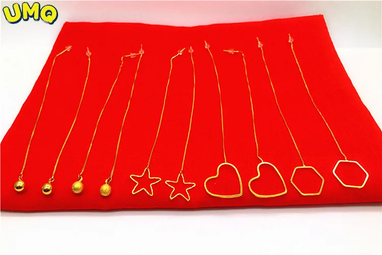 

New Sand Gold Fake Gold Bead Five Pointed Star Long Earrings Temperament Korean Ins Simple Net Red Earrings Do Not Fade