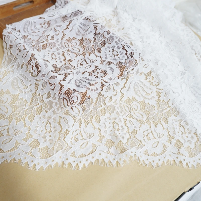 

3 Yards Gleam French Eyelash Floral Overlay Lace Fabric DIY Chantilly Lace For pajamas Wedding Dress Bridal Gown Supply