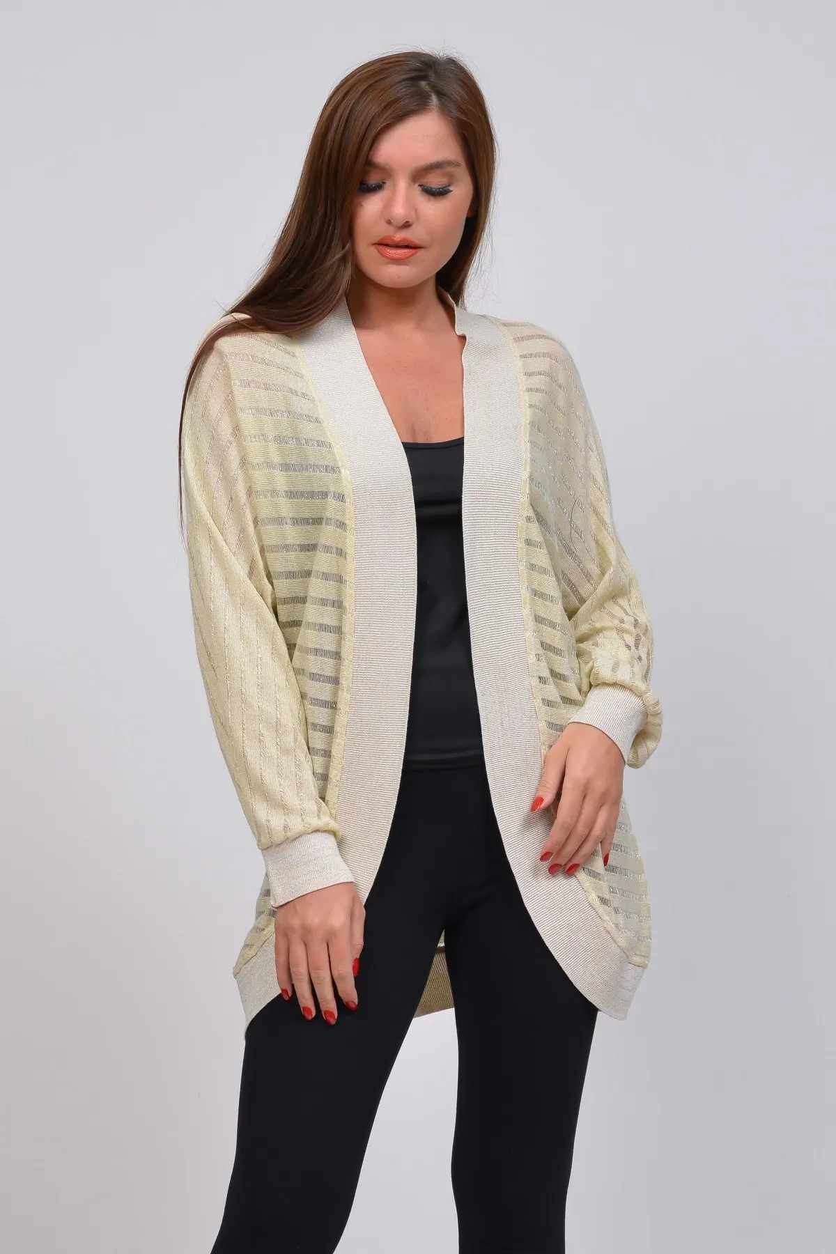 

Women's Cardigan Ecru Transparent Glittery Zebra patterns Plus Size Casual Knitted Quality Fashion Sweaters Loose Jumper