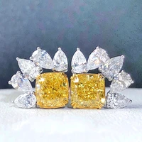 punki vinage yellow and silver color irregular square cz zircon stud earrings for woman fashion flower dating female jewelry