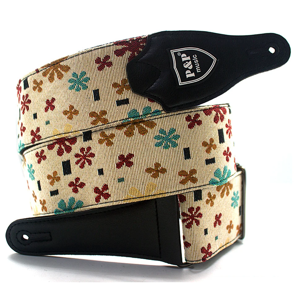 P&P Adjustable Embroidered Cotton Guitar Strap Widening and Thickening for Electric Acoustic Guitar Bass Belt