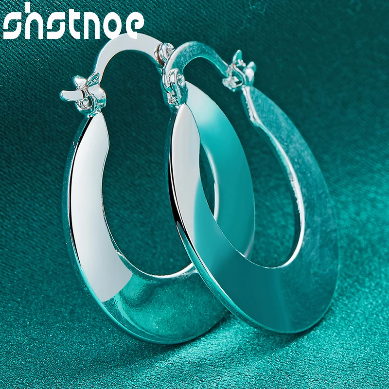

SHSTONE 925 Sterling Silver Simple Oblate Circle Hoop Earrings For Women Party Christmas Wedding Gift Fashion Jewelry Wholesale