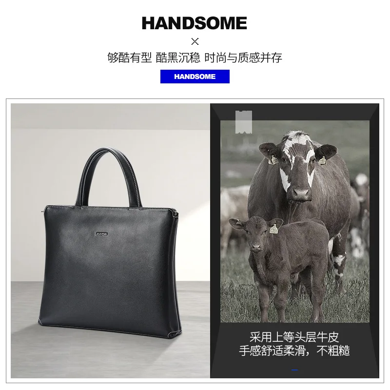 Leather briefcase for men business commuter tote bulky laptop bag for the first layer bolsa masculina sacoche homme briefcase