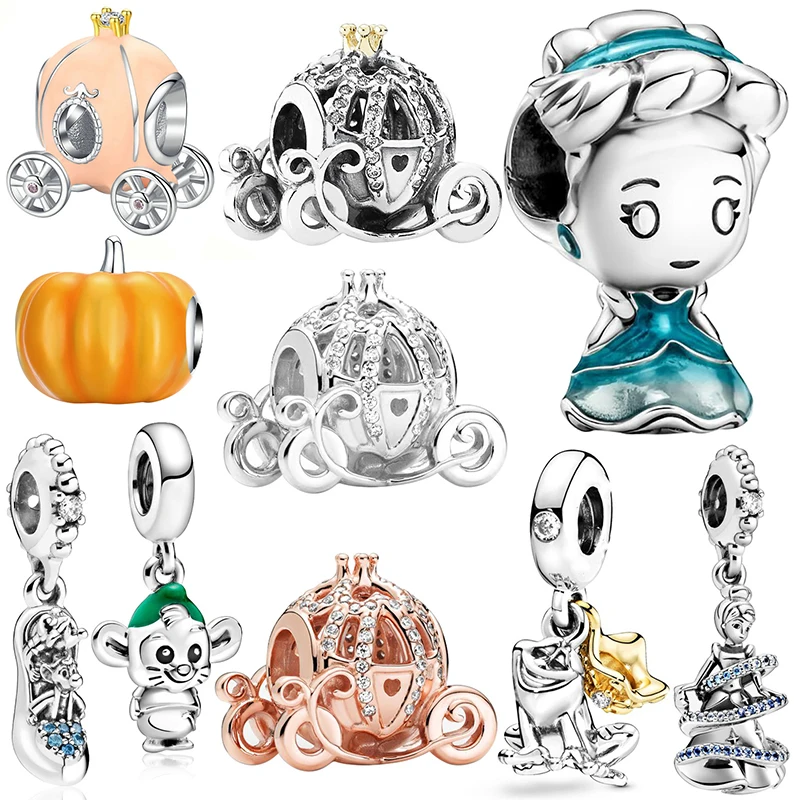 Disney Sparkling Carriage Pumpkin Coach Beads for Jewelry Making Fit Pandora Cinderella Charms Bracelet Women Bangle Accessories