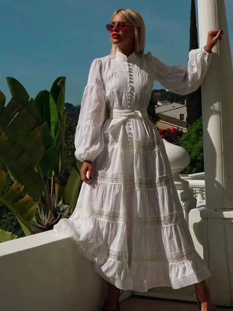 

Designer Spring Autumn New High Quality Women's Vintage Elegant Fashion Celebrity Casual Party Long Sleeves Buttons Long Dress