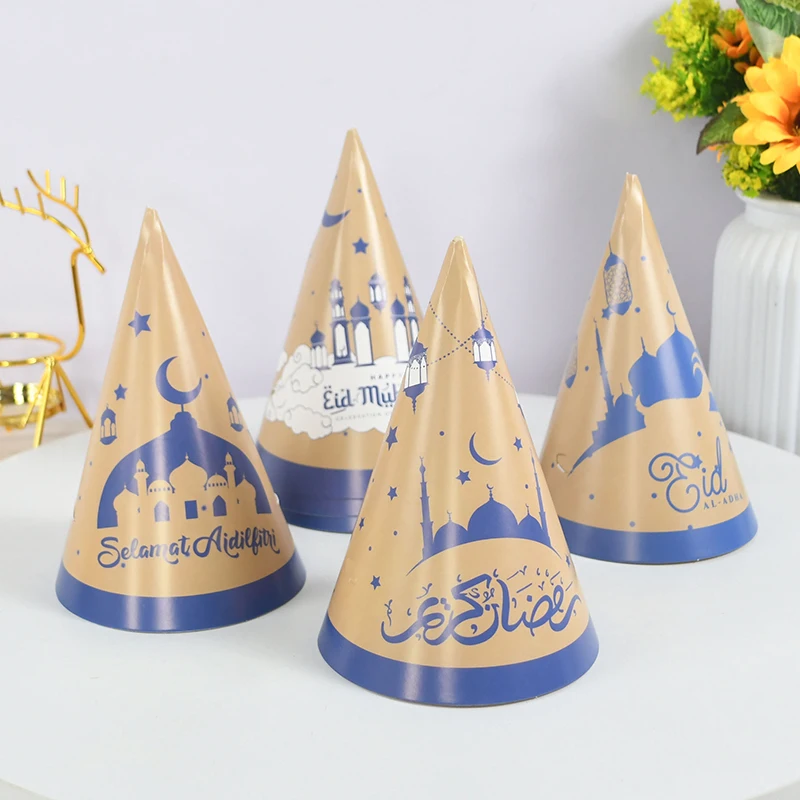 

6pcs Eid Mubarak Party Paper Hats Ramadan Kareem Islamic Muslim Decoration Supplies Eid al Fitr Party Photo Props For Kids