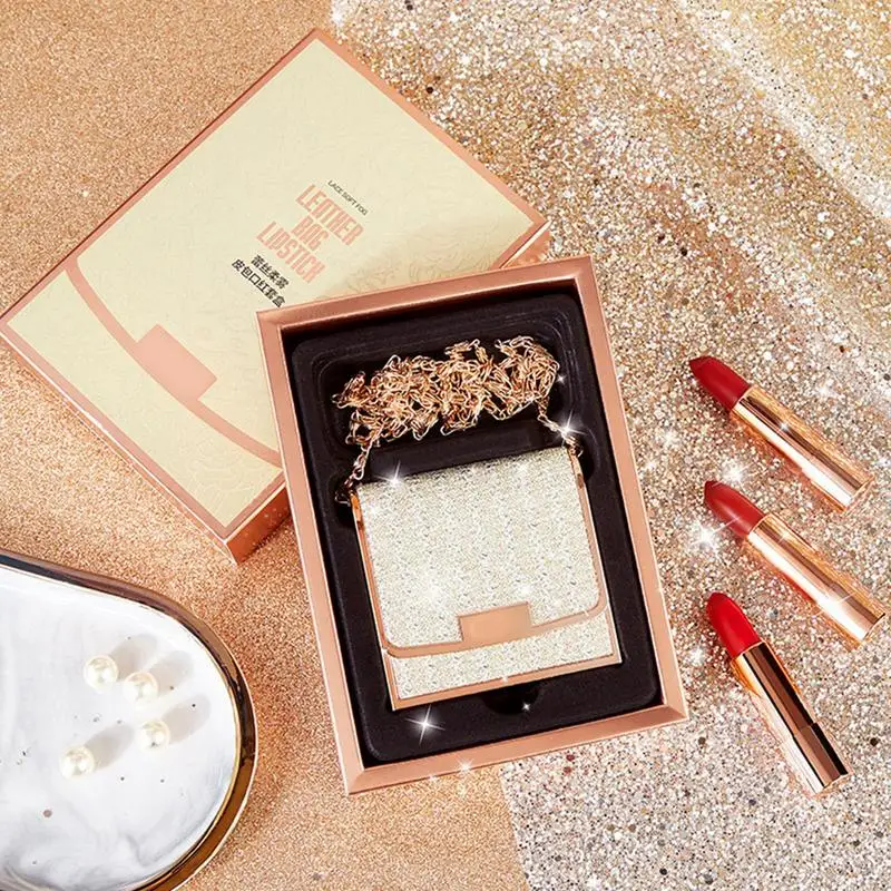 Набор матовых помад 3 цвета нюдовая помада набор для макияжа с сумкой-цепочкой