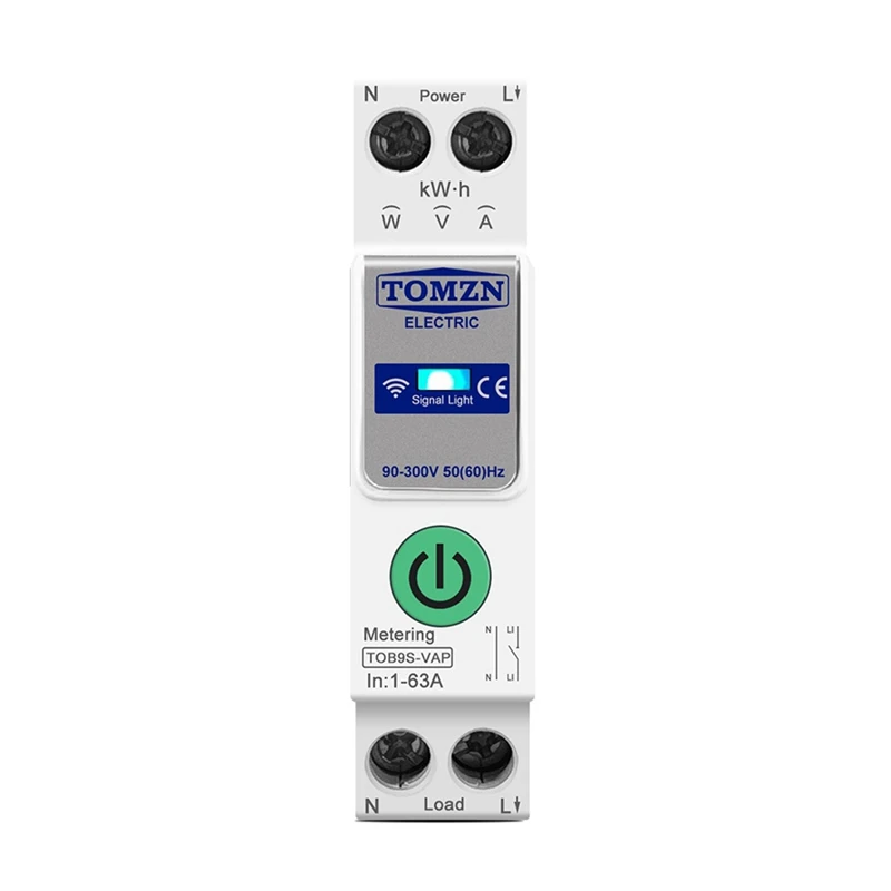 TOMZN TOB9S-VAP TUYA Smartlife 63A 1P + N WIFI умный переключатель счетчик энергии кВтч