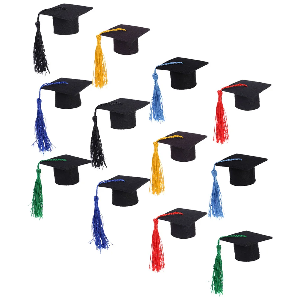 

12 Pcs Graduation Party Supplies Ornament Topper Caps Hat Bottle Cover Favors Jar