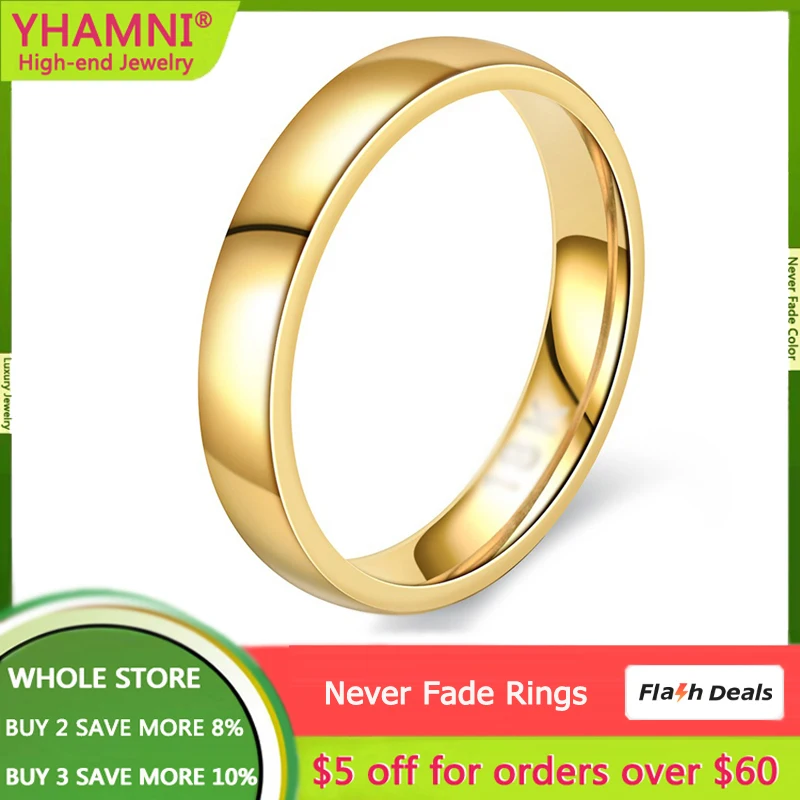 

Never Fade 4mm Simple Fashion Gold Color Ring Men's and Women's Exclusive Couple Wedding Band Stainless Steel Rings Wholesale