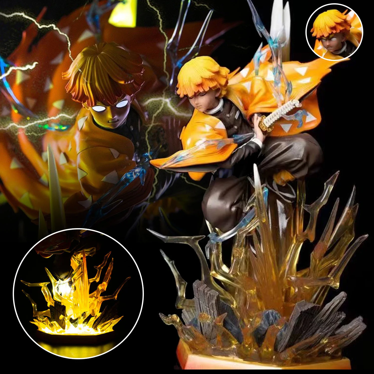

32cm Demon Slayer Anime Action Figures Agatsuma Zenitsu GK Statue Scene PVC Figure Kimetsu No Yaiba Figurine