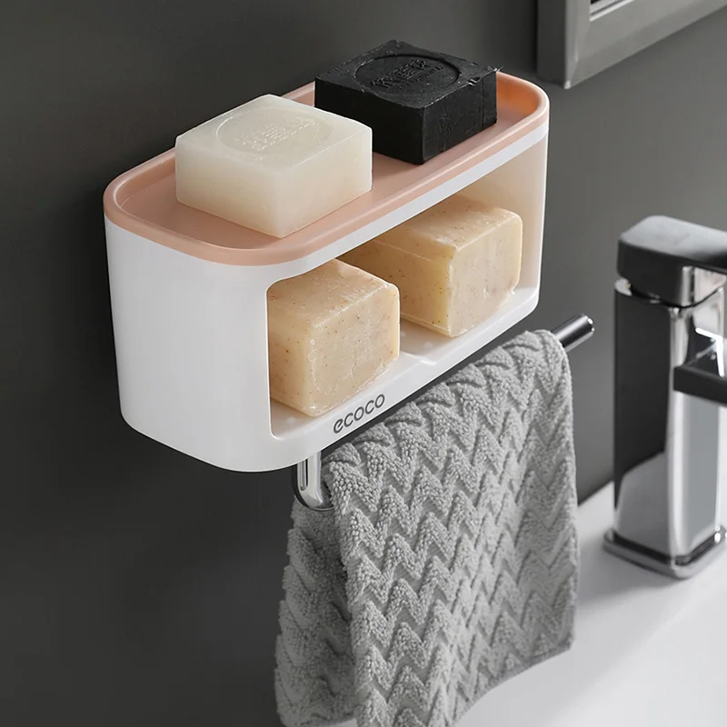 ecoco soap dishes box wall mounted shower soap tray holder for bathroom multifunction storage basket soap rack shelf tools free global shipping