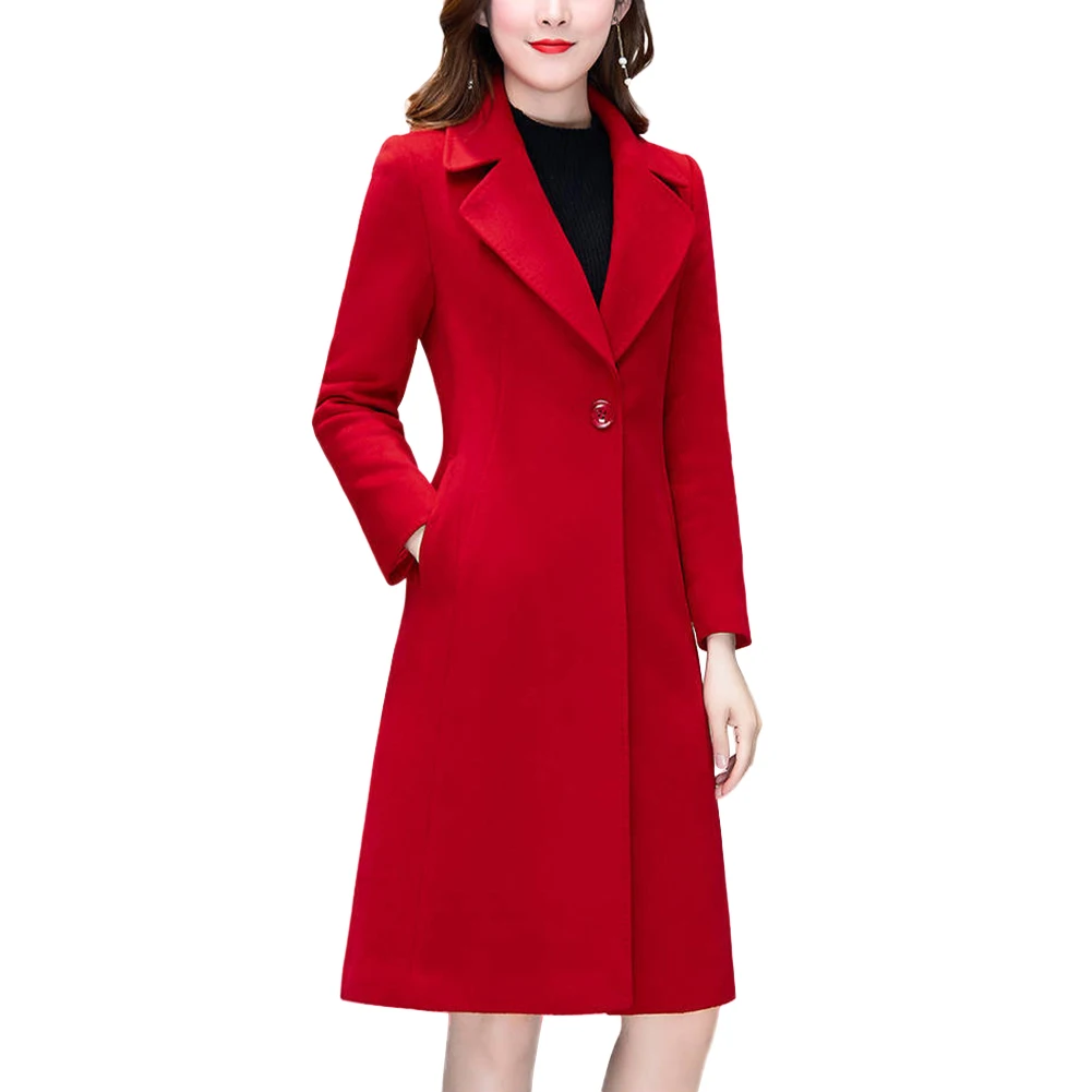 

Популярный теплый однотонный двубортный кардиган из полиэстера, шерстяное пальто с длинным рукавом, женская модная одежда с отложным ворот...