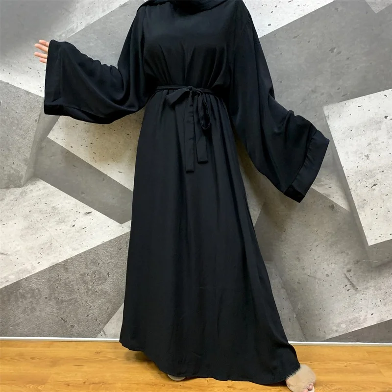 Рамадан ИД мусульманская Мода Ближний Восток Дубай однотонный галстук платье Abaya кимоно женское платье кафтан турецкие платья 2022