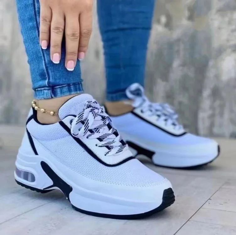 

2022 Summer Wedge Platform Sneakers Women Plus Size 43 Lace Up Causal Sport Shoes of Women Breathable Mesh Soft Vulcanize Shoes