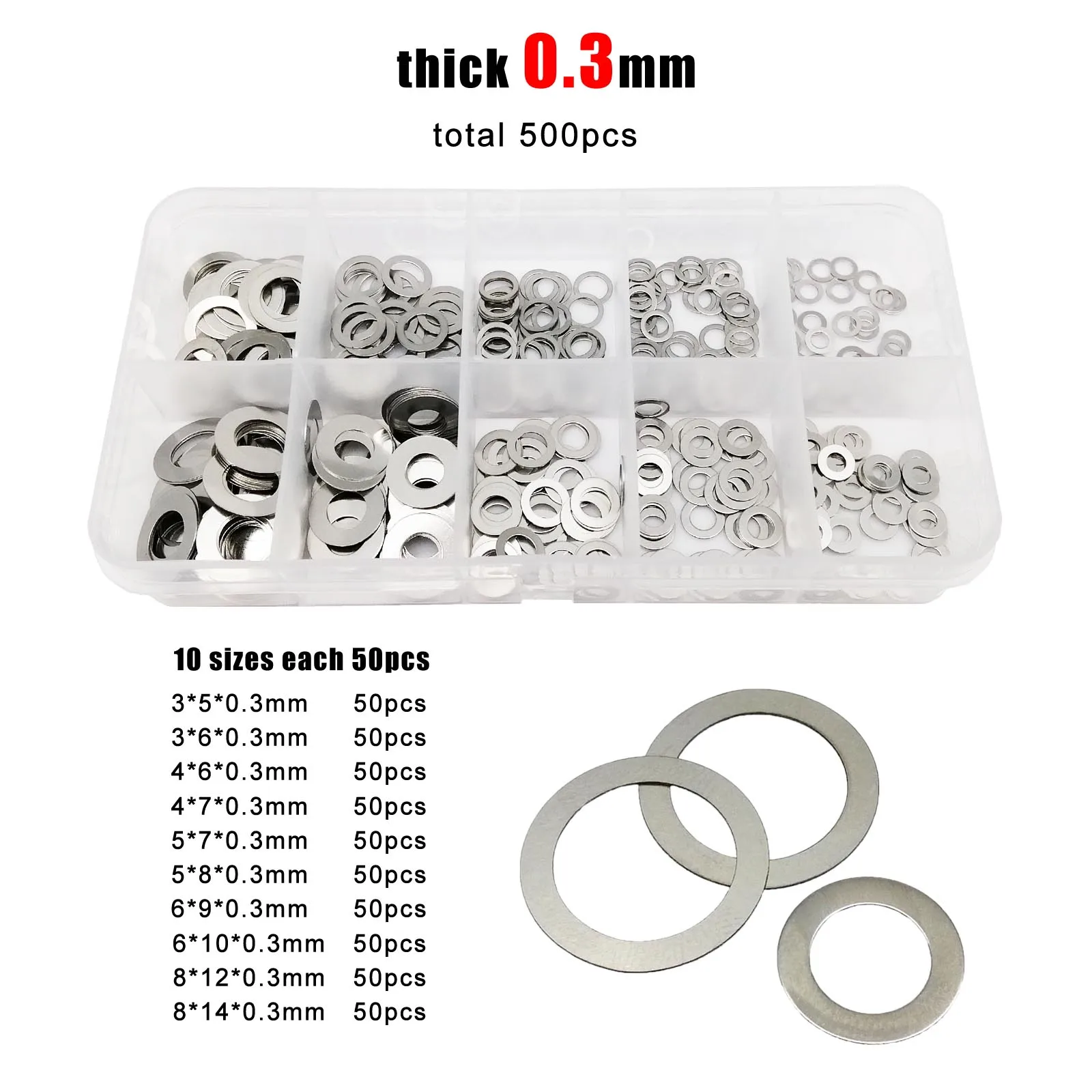 500/1200pc M3 M4 M5 M6 M8 304 A2 Stainless Steel Ultrathin Flat Washer Adjusting Ultra Thin Shim Plain Gasket Assortment Kit Set |
