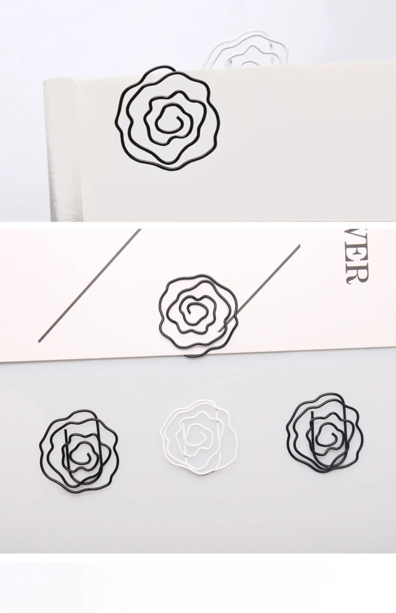

12pcs white and black rose paper clips cartoon bookmake creative paper clips shaped pins pendants office supplies