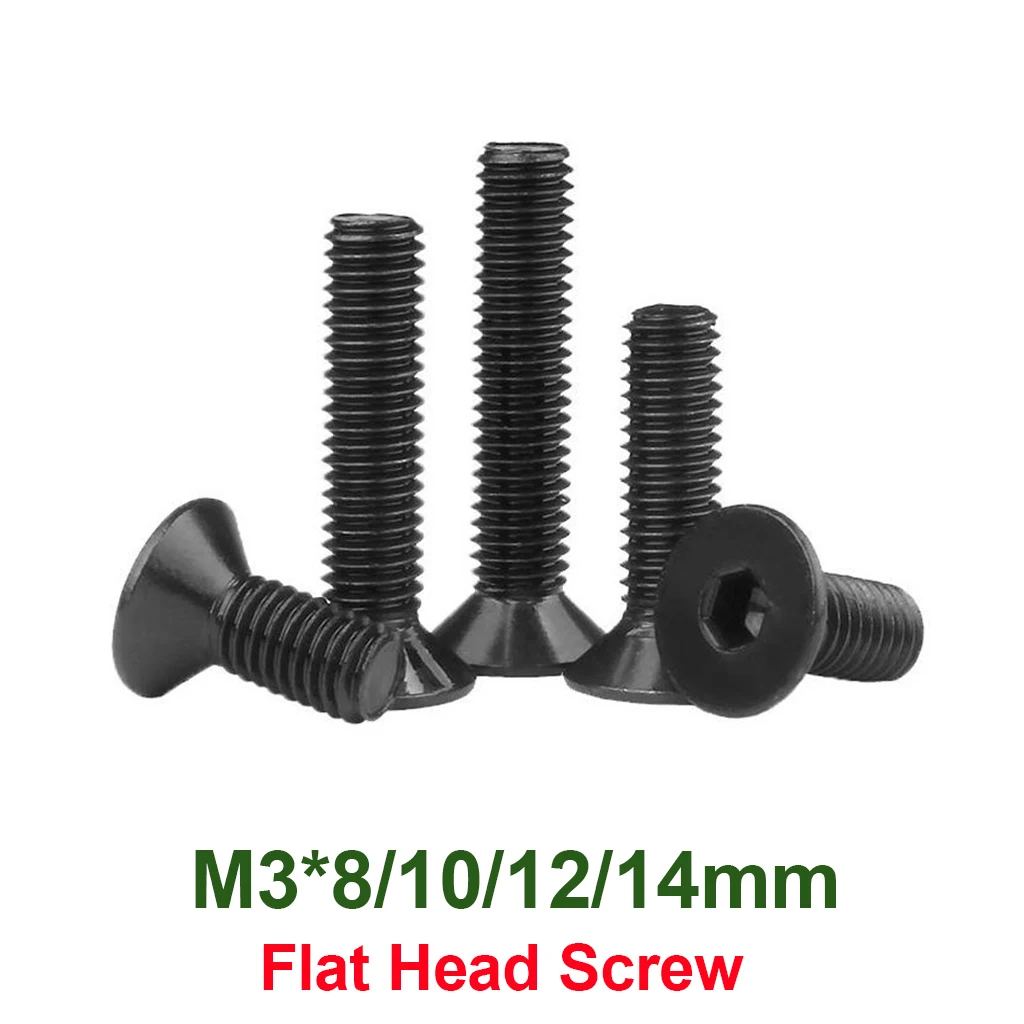 30pcs M3 Black Steel Allen Key Head Screw Countersunk Flat Head Hexagon Socket Bolt For RC Car Tools Parts