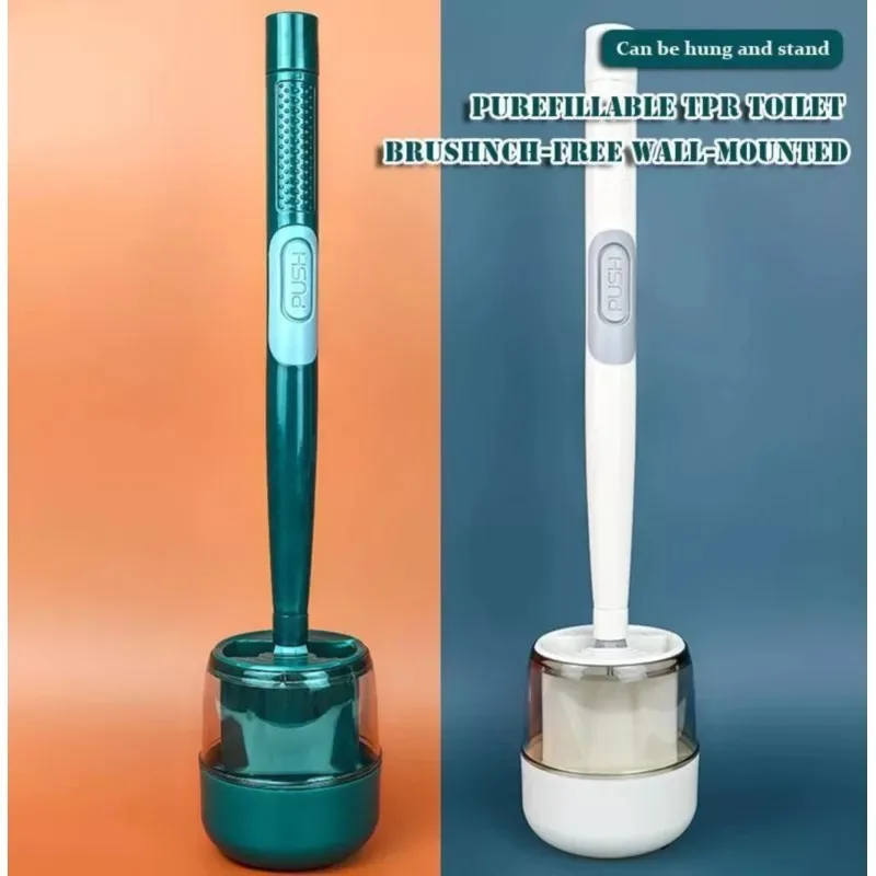 

Silicone Toilet Brushes With Holder Set Wall-Mounted Long Handled Toilet Cleaning Brush Modern Hygienic Bathroom Accessories