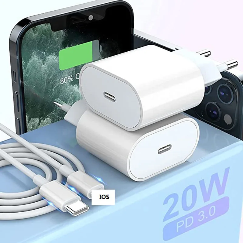 Быстрое Зарядное Устройство PD USB-C Мощностью 20 Вт Для iPhone iPad Samsung OnePlus — Настенный Адаптер С Кабелем Type-C