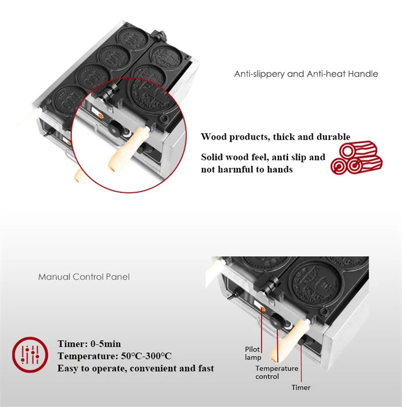 Машина для выпечки вафель в форме монеты 4 шт.