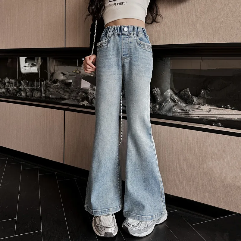 Spodnie dla dziewczynki Dżinsy dziewczynek Rozkloszowane spodnie Jesień 2024 Nowy Casual Slim Stretch Flared Fashion Comfort Pant Children