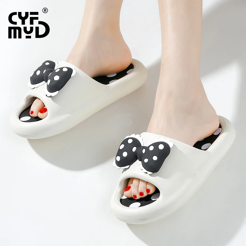 Women's Bowknot Home Slippers Falt Summer Cute Shoes for Woman Soft Comfortable Bathroom Designer Slides House Slipper Non-slip