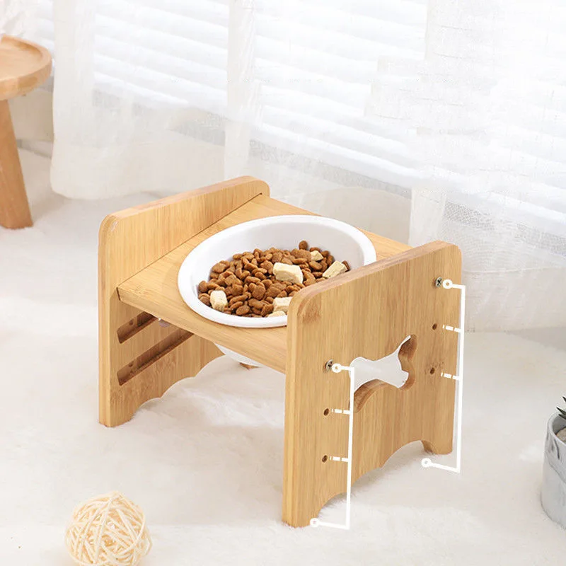 

Pet Bowls for Cats and Dogs-Bamboo Tilted Single Elevated Dog Cat Food and Water Bowls Stand Feeder with Stainless Steel Bowls