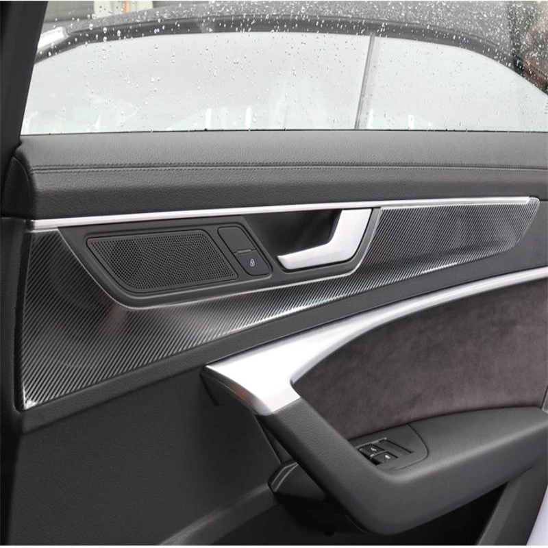 Audi için A6 C8 2019 2020 karbon fiber İç kapı kolu kase yakalamak şerit kapak Trim çerçeve kalıp dekorasyon