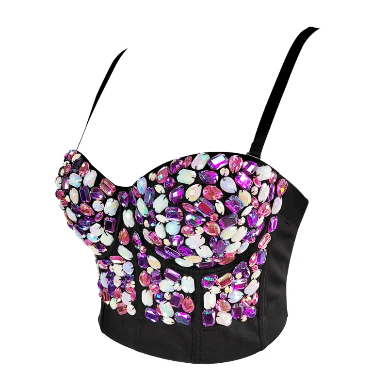 

Colorful Acrylic Suspender Clothes for Women with Steel Ring Shaped Fishbone Bra for Annual Club Night Club Stage Spicy Girl Top
