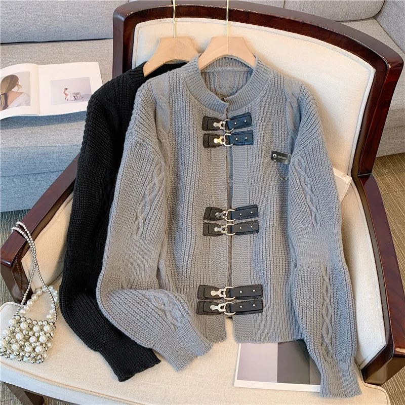 

Deeptown Grey Striped Knitted Sweater Cardigan Women Korean Style Harajuku Oversize Jumper Preppy Fashion Female Tops Winter BIG