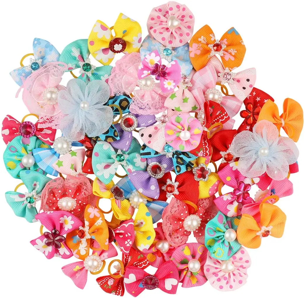 

pet dog hair accessories 50pcs/ Lot Dog Grooming Bows Dog Hair flower Accessories various of colors pet Dog Hair Bows