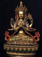 11 tibetan temple collection old bronze painted four arms guanyin bodhisattva lotus platform worship buddha town house exorcism