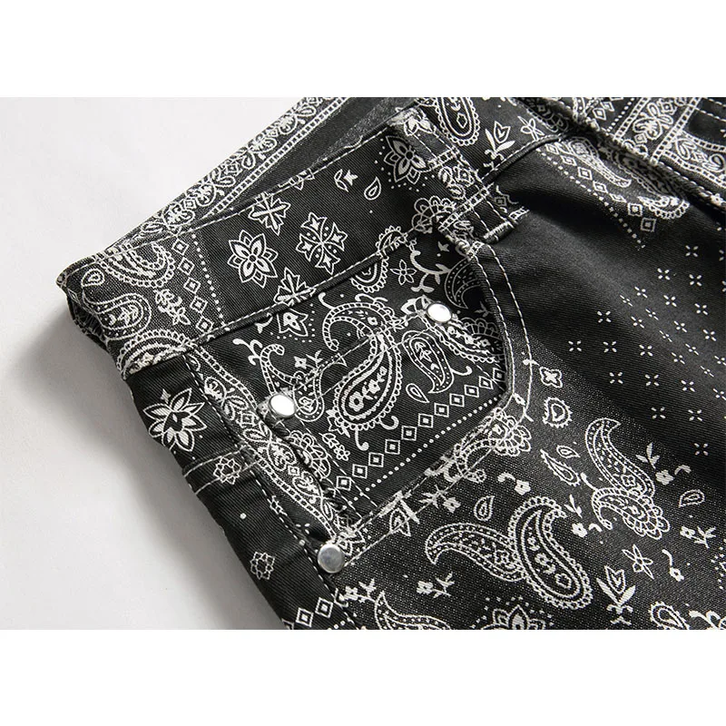 Mens Designer 3D Printing Jeans Men Cotton Stretchy Slim Fit Jeans High Quality Fashion Hip Hop Straight Oversize Denim Pants