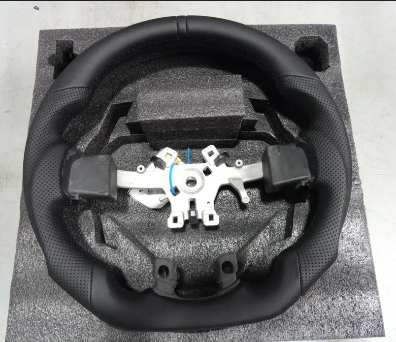 

Полностью кожаный руль с плоским дном для Dodge RAM 1500 2500 3500 2012-2018, черный гладкий кожаный руль с подогревом