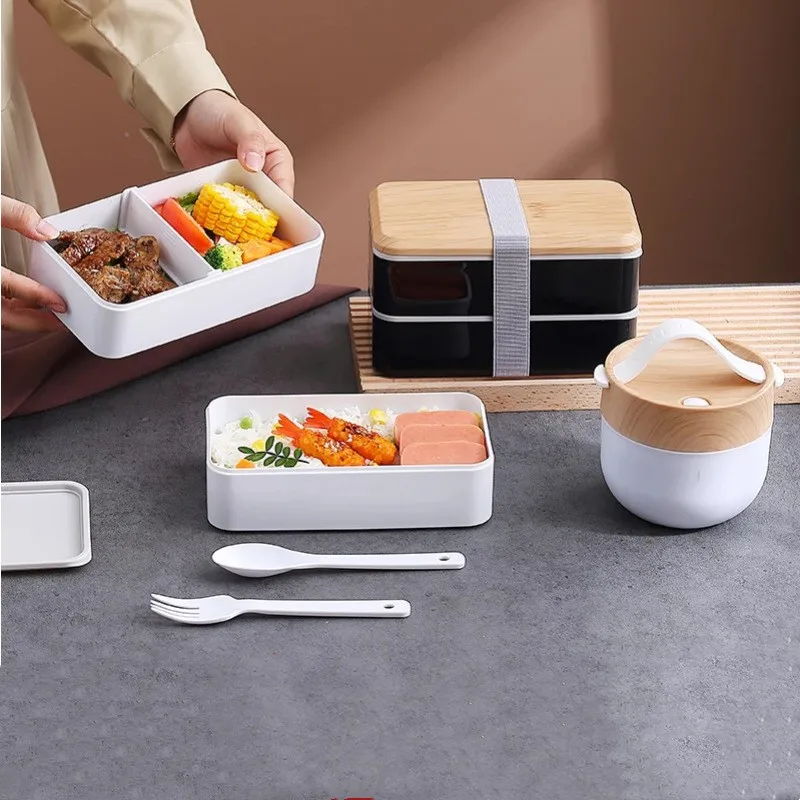 

School Box Children Storage Container Box Kids Food Office 40oz Wooden Dinnerware Lunch Microwave Portable Set Bento